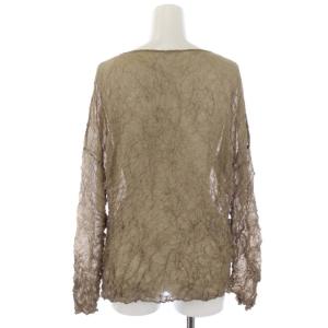 ISSEY MIYAKE PERMANENT ブラウス プルオーバー シワ加工 シアー クルーネック PE81-FJ818 長袖 2 M ベージュ