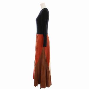 Diagram GRACE CONTINENTAL 19AW ニット ワンピース ロング プリーツ 長袖 36 S 黒 ブラック 茶 オレンジ