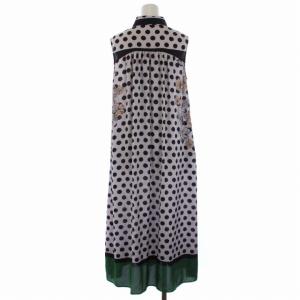 Grace Class 21AW シャツワンピース ロング ノースリーブ ドット柄 花柄 38 M 緑 グリーン 黒 ブラック 02213 31093-00