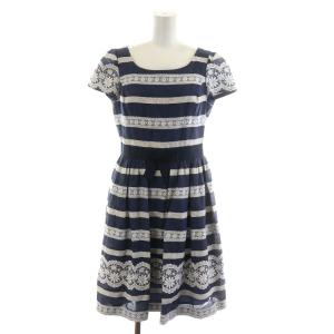 ワンピース ひざ丈 半袖 ボーダー レース 38 M 紺 ネイビー 白 ホワイト IT-521341