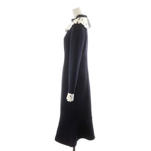 CELFORD 22AW レース衿マーメイドワンピース ミモレ ロング 長袖 38 M 紺 ネイビー