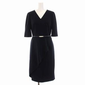 ワンピース ひざ丈 五分袖 Vネック 36 S 紺 ネイビー