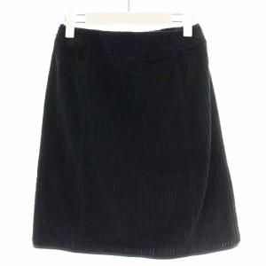 PRADA フレアスカート ひざ丈 コーデュロイ ジップアップ 38 7号 S 黒 ブラック