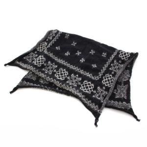 ストール コンパクト 縮絨ウール ネイティブ柄 黒 ブラック