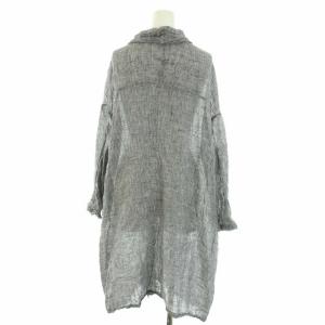 nest Robe リネン千鳥ボイルローブワンピース ロング Vネック 長袖 麻 リネン F 黒 ブラック 白 ホワイト
