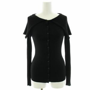 2022 ラメリブビッグカラーカーディガン ボレロ ニット 長袖 F 黒 ブラック 22-109-12-100330