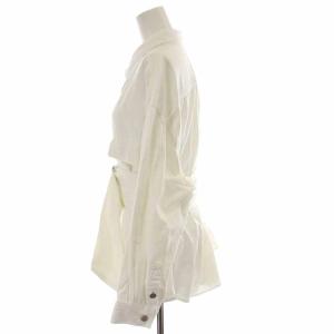 Ameri VINTAGE STUDIOUS別注 ミリタリーシャツジャケット ドロップショルダー ボリュームスリーブ ベルト F 白 ホワイト 0191620070