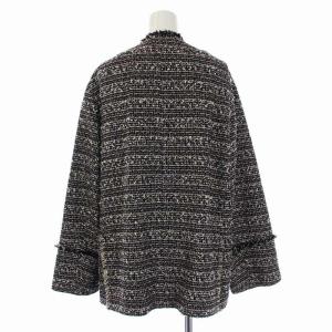 IENA 21AW ブラックツイード Black Tweed ジャケット ノーカラージャケット アウター フリンジ 36 S 黒 ブラック