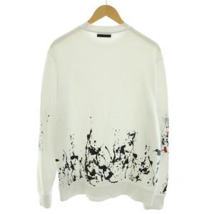 DIESEL BLACK GOLD スウェット トレーナー クルーネック 長袖 ペンキプリント L 白 ホワイト 黒 ブラック 青 ブルー