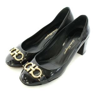 ガンチーニ パンプス ハイヒール エナメル 靴 シューズ 7D 24.5cm 黒 ブラック