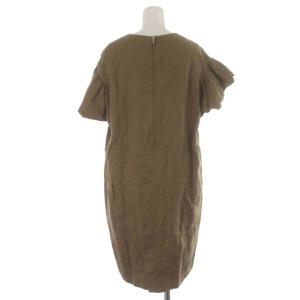 Drawer ワンピース ひざ丈 フレアスリーブ フリル 半袖 Iライン リネン 40 L 茶 ブラウン