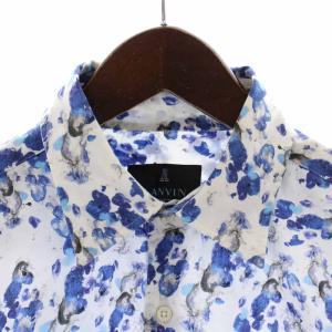 LANVIN COLLECTION 20SS カジュアルシャツ 総柄 長袖 48 M 白 ホワイト 青 ブルー