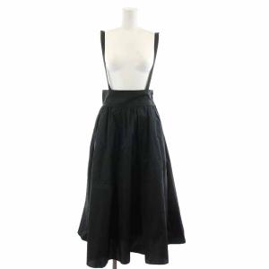22AW タフタギャザーサスペンダー スカート フレアスカート ミモレ ロング 36 S 黒 ブラック 10222711240
