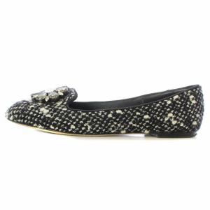 DOLCE&GABBANA フラットシューズ パンプス ラウンドトゥ ビジュー 39 26cm 黒 ブラック 白 ホワイト