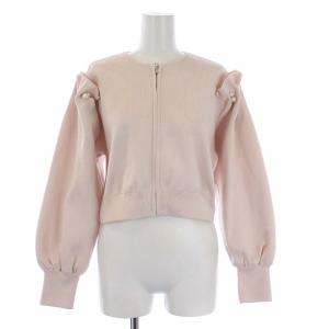 CELFORD 22AW パール付きニットブルゾン カーディガン 長袖 クロップド丈 ジップアップ 36 S ピンク CWNJ224039