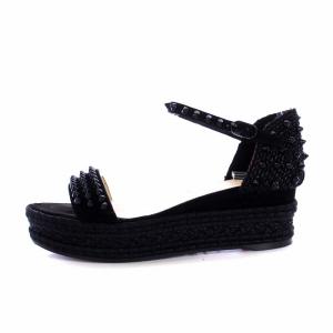 Christian Louboutin MADMONICA 60 ウェッジソール ストラップサンダル スパイク スタッズ 厚底 37 24cm 黒 ブラック