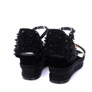 Christian Louboutin MADMONICA 60 ウェッジソール ストラップサンダル スパイク スタッズ 厚底 37 24cm 黒 ブラック