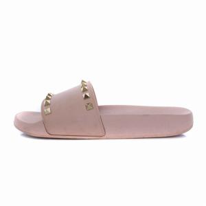 VALENTINO GARAVANI ROCKSTUD SLIDE シャワーサンダル フラット ロックスタッズ 38 25cm ピンク HN076