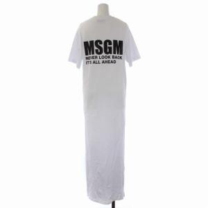 MSGM LOGO-PRINT MAXI Dress ワンピース 半袖 ロング クルーネック スリット ロゴ プリント XS 白 ホワイト