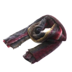 ストール マフラー ダメージ加工 ウール シルク混 絹混 マルチカラー カーキ 黒 ブラック 赤 レッド