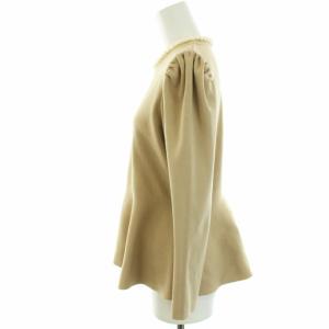 ANAYI 22AW ニット セーター 長袖 パール装飾 パフスリーブ ペプラム 38 M ベージュ