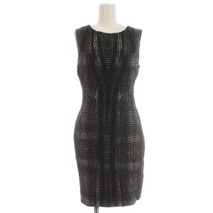 ワンピース ひざ丈 ノースリーブ タイト ウール 混 0 XS 黒 ブラック