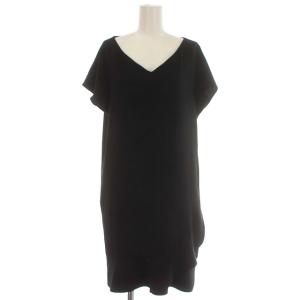 ワンピース Vネック ひざ丈 半袖 2 M 黒 ブラック
