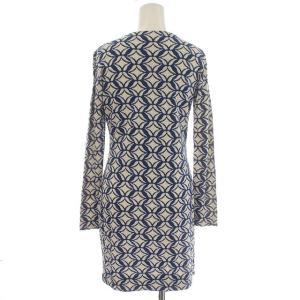 DIANE von FURSTENBERG ワンピース ひざ丈 シルク 総柄 長袖 0 XS 青 ブルー