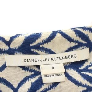 DIANE von FURSTENBERG ワンピース ひざ丈 シルク 総柄 長袖 0 XS 青 ブルー
