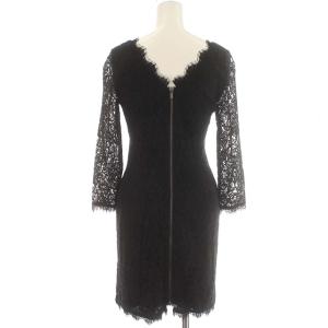 DIANE von FURSTENBERG ワンピース 総レース 花柄 シースルー 長袖 ひざ丈 0 XS 黒 ブラック