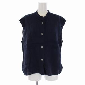 22SS SOFT LINEN シャツ ブラウス フレンチスリーブ スキッパー リネン 2 M 紺 ネイビー 578-2151001