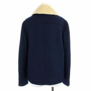 A.P.C. ステンカラーコート ダブル 中綿ジャケット シープボア ヘリンボーン ウール M 紺 ネイビー
