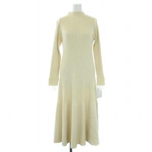 22SS クロチェレースリブニットワンピース 長袖 ハイネック ミモレ丈 ロング 38 M ベージュ CWNO221008