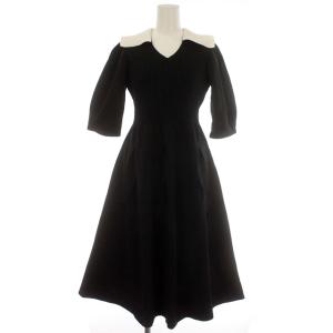 22AW 衿付きホールガーメントワンピース リブニット ワンピース 半袖 ロング38 M 黒 ブラック