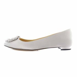 MANOLO BLAHNIK HANGISI FLAT フラットシューズ パンプス ポインテッドトゥ ローヒール ビジュー 37 シルバー