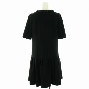TO BE CHIC ワンピース ドレス フレア ひざ丈 ビーズ 半袖 38 S 黒 ブラック