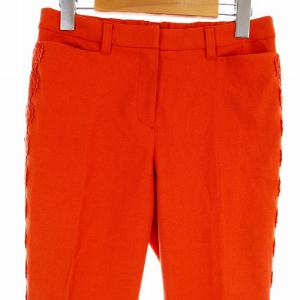 TO BE CHIC 18SS クロップドパンツ サブリナパンツ カプリパンツ 花柄 レース リネン混 ジップフライ 38 S オレンジ