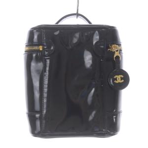 CHANEL ヴィンテージ ココマーク バニティポーチ メイクポーチ 縦型 4番台 エナメル ブラック OH