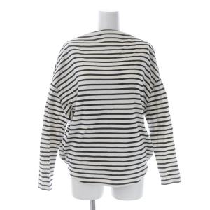 ポンチボーダー サークルプルオーバー カットソー 長袖 ボートネック 変形 38 M 白 ホワイト 黒 ブラック 3007A280-1380