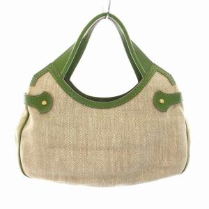 TOD'S トートバッグ レザー キャンバス 緑 グリーン ベージュ