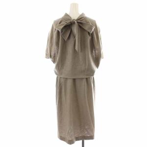 MUVEIL ボリュームスリーブワンピース ひざ丈 ウール バックリボン 五分袖 38 M 茶 ブラウン MA53UA001