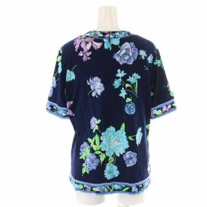 LEONARD FASHION カットソー Vネック 花柄 半袖 L 紺 ネイビー
