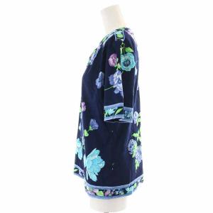 LEONARD FASHION カットソー Vネック 花柄 半袖 L 紺 ネイビー