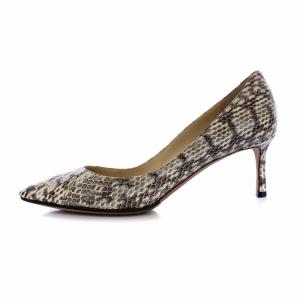 JIMMY CHOO ポインテッドトゥパンプス パイソン柄 レザー ピンヒール 36.5 23.5cm アイボリー ブラウン 茶