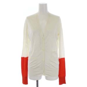 フィービー期 カーディガン コットンシルク Vネック バイカラー 長袖 イタリア製 S 白 ホワイト オレンジ