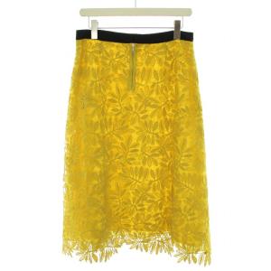 ADORE 19SS リーフコードレーススカート ロング マキシ フレア 38 M 黄 イエロー 黒 ブラック