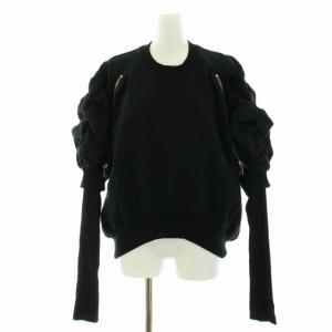 スウェット トレーナー ジップデザイン アシメ リブニット 切替 F-AURA 長袖 XS 黒 ブラック