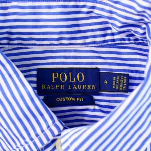 POLO RALPH LAUREN CUSTOM FIT シャツ カジュアルシャツ 長袖 ストライプ 刺繍 4 S 青 ブルー 白 ホワイト
