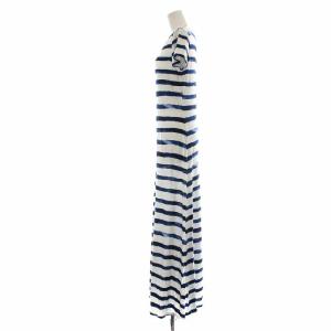 POLO RALPH LAUREN ロングワンピース リネン 麻 ボーダー 半袖 XS 紺 ネイビー 白 ホワイト