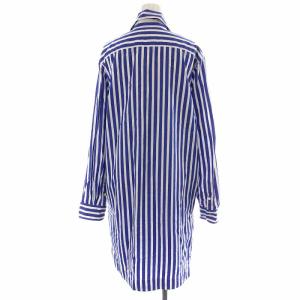 POLO RALPH LAUREN ワンピース ひざ丈 ストライプ レースアップ 長袖 M 青 ブルー 白 ホワイト